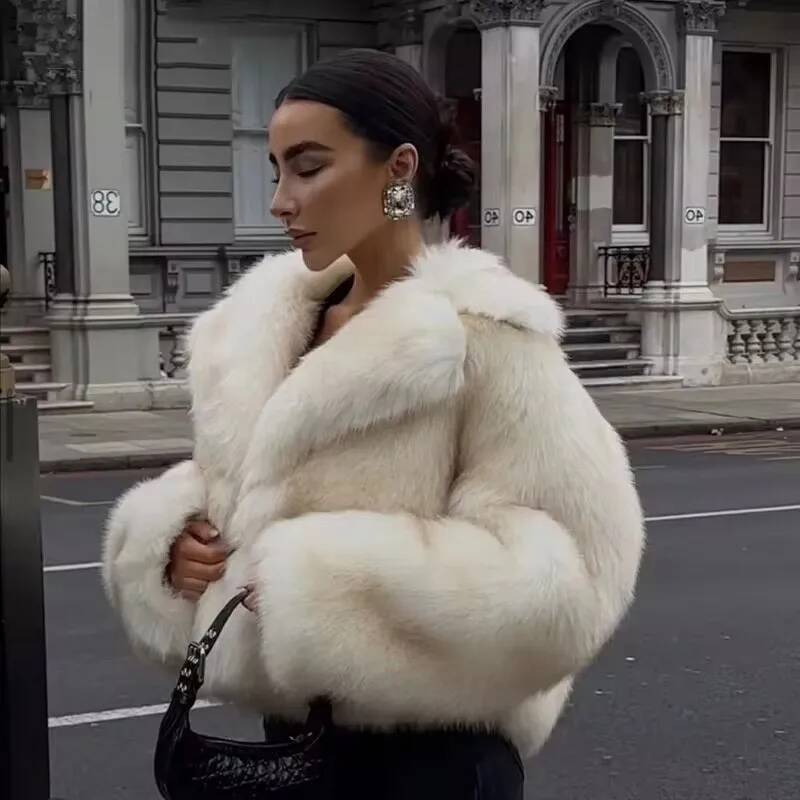 Women Coats Autumn Winter Clothing 2025 Cropped Short Fluffy Faux Fur Jacket Fashion Warm Coat Outerwears Female