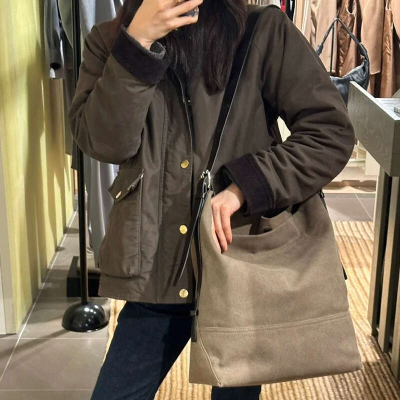 Tote Bag Lazy Style Tote Bag Large Capacity Canvas Bag Genuine Leather Women's Bag Crossbody Two-Color Bag Lady Bags