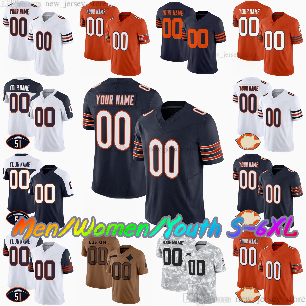2025 Football Draft DIY Custom S-6XL 18 Williams Jersey 84 Loveland 2 Moore 15 Odunze 1 Fields 85 Kmet 34 Payton 9 Brisker 98 Sweat 10 Claypool Urlacher Stitched jerseys