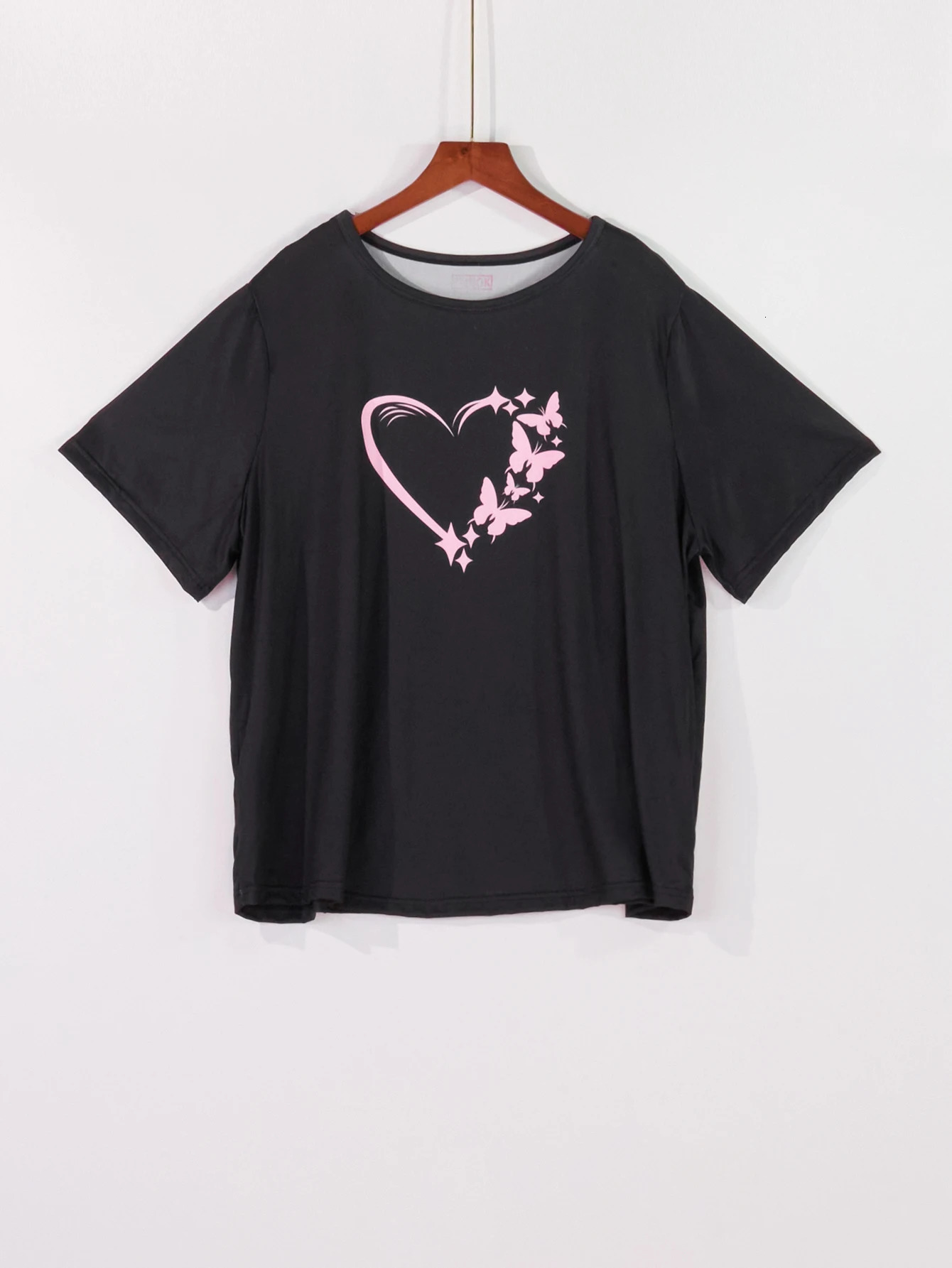 Plus size pajama set love short sleeved butterfly pants suitable for both home and casual wear Short plus 250513Z