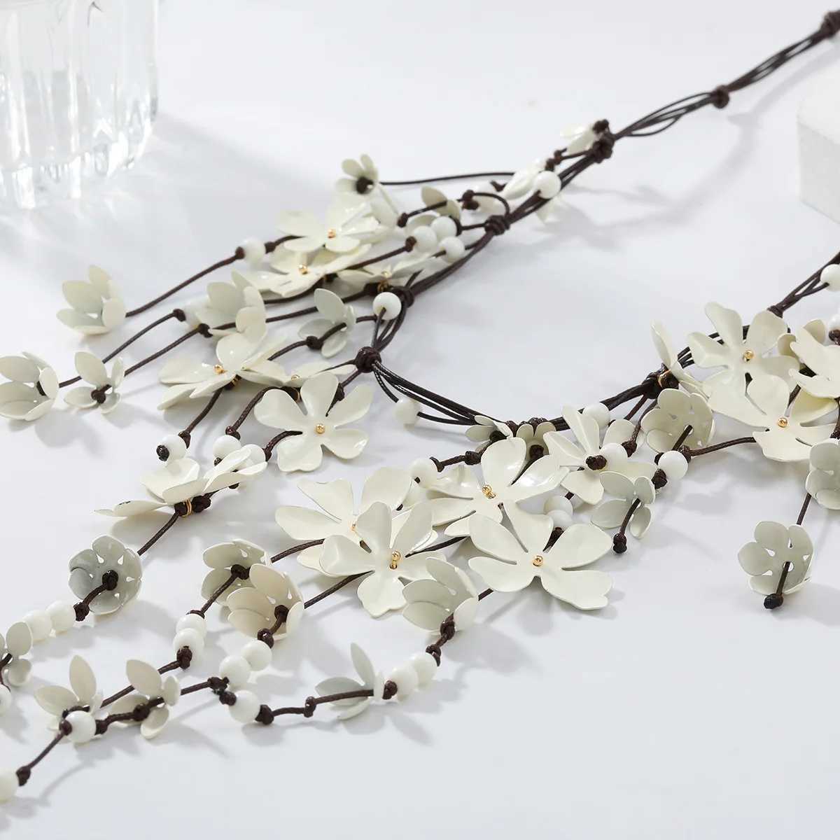 Multi-layered Waterfall Shed White Flowers Necklace for Women Boho Handmade Chains Tassels Necklaces Jewelry Accories XJ250524