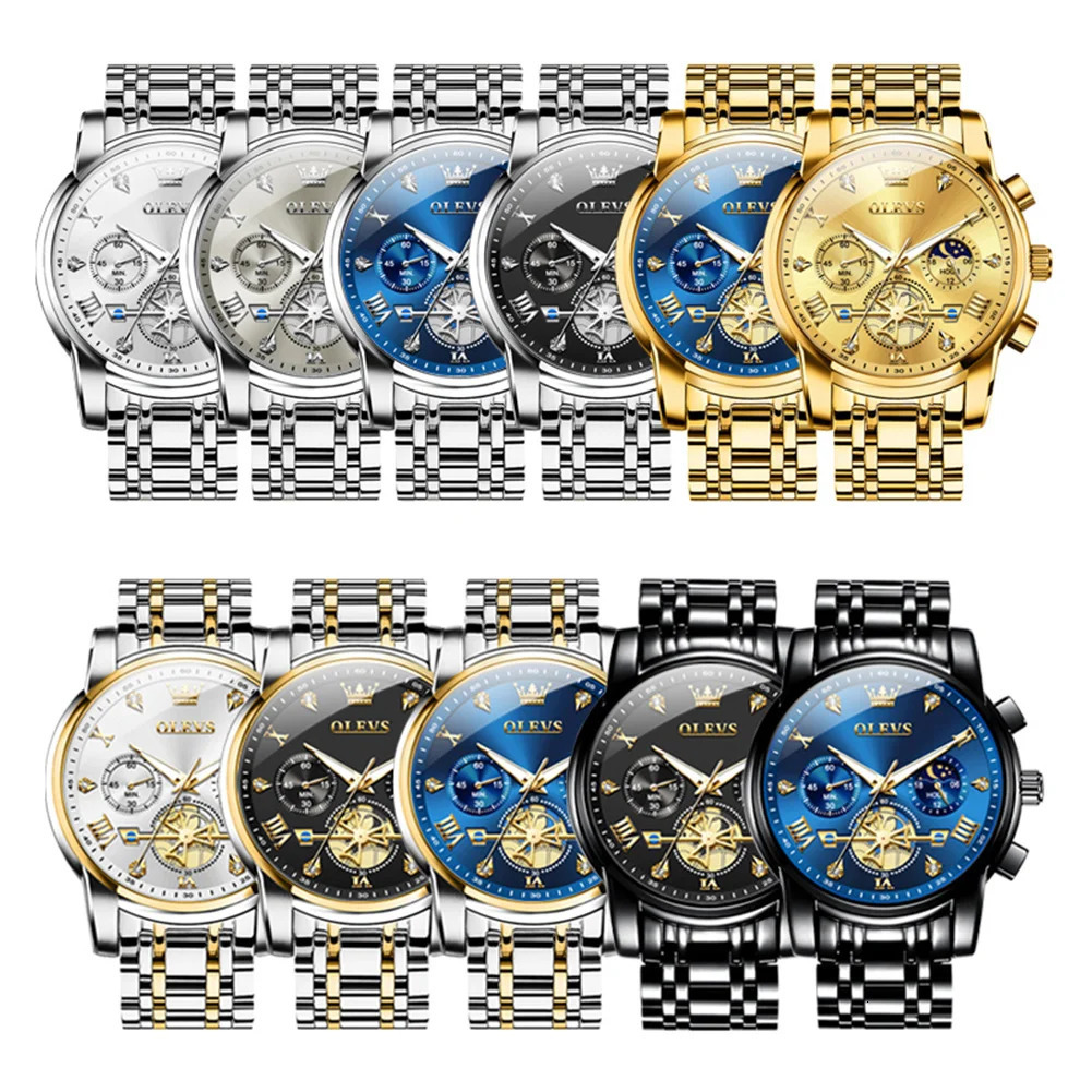 OLEVS 2856 Mens Watches Add Color Moon Phase Waterproof Quartz Watch Luminous Calendar Wristwatch Original 250603