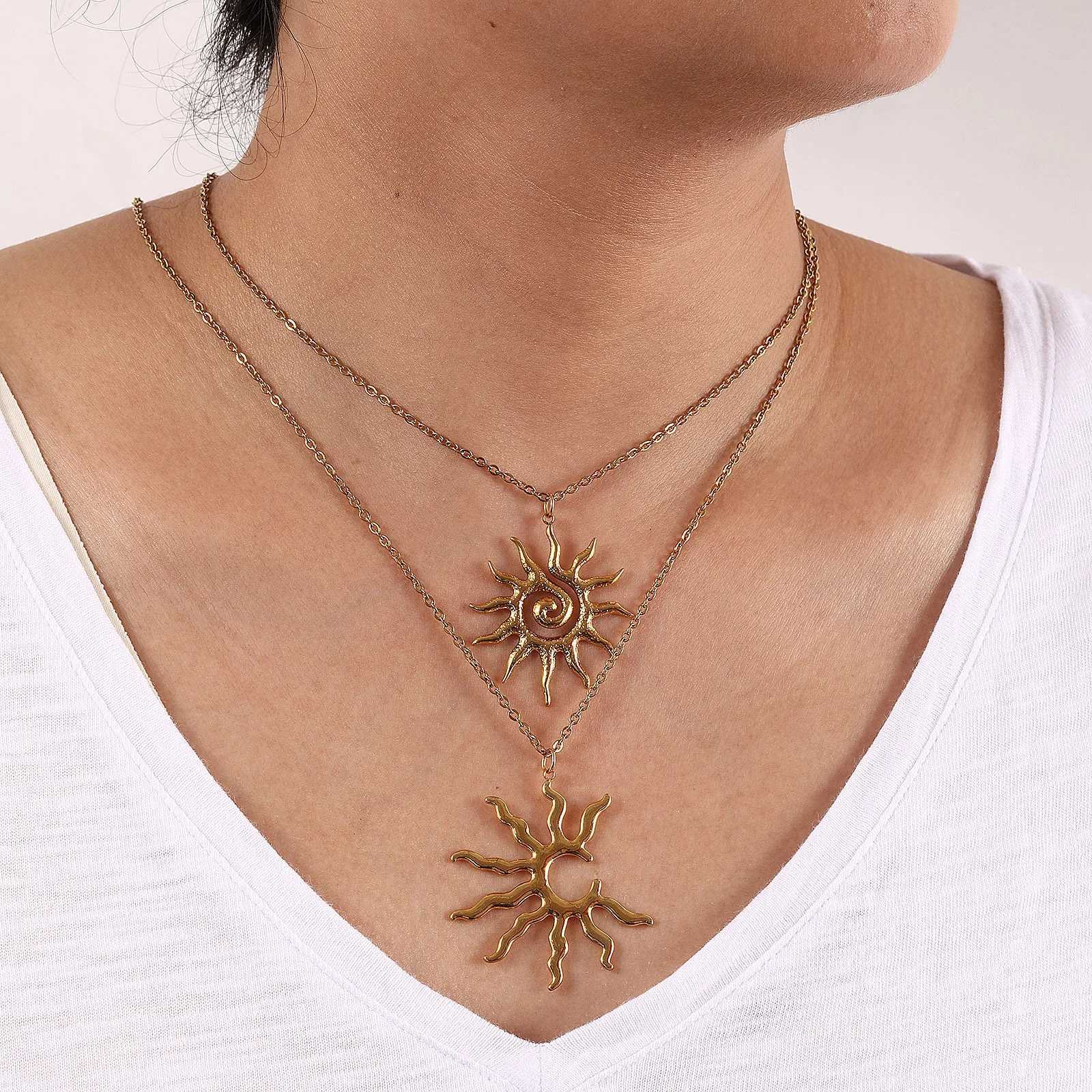 Stylish Galaxy 18K Real Gold Plated 304 Stainl Steel Link Cable Chain Sun Pendant Necklace For Women Gift 1 Piece XJ250524
