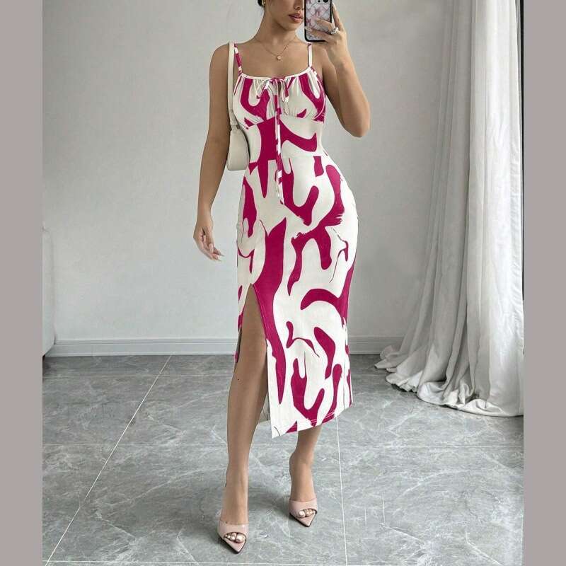 Maxi Dress Spring And Summer New Hot Selling American Ins Style Printed Leopard Print Suspender Dress Floral Dress