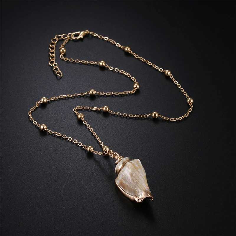 Natural Shell Pendant Necklace Seashell Collar Choker Long Gold Color Chain Cowrie Necklace Woman Femme Ocean Beach Jewelry Gift XJ250524