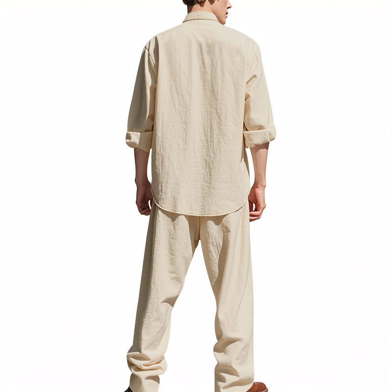 Fashion Solid Two Piece Suits Men Long-sleeve Tops Long Pants Outfits Men Spring Autumn Casual Simplicity Sets Streetwear