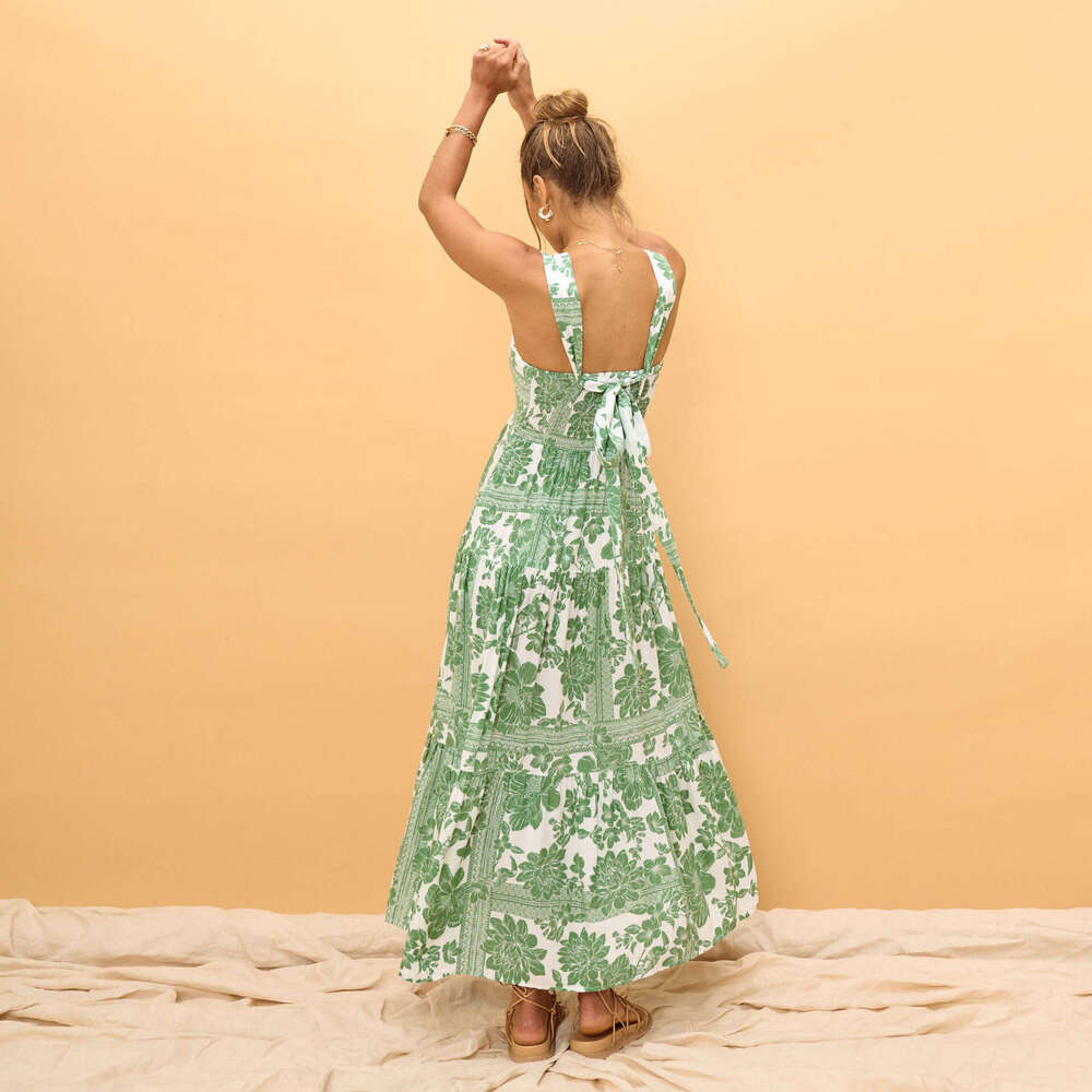 Maxi Dress Summer New Bohemian Vacation Style Beach Skirt Loose Strap Dress Long Dress