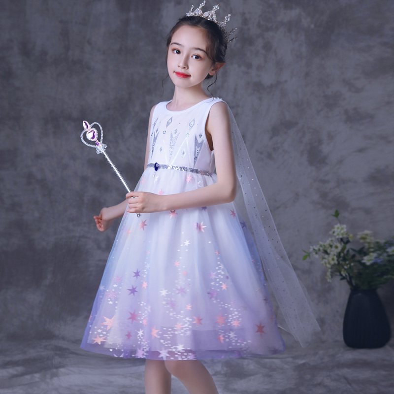 DISNEY Elsa Princess dress Princess dress Children's daily performance skirt White sleeveless dress little girl's skirt performance princess