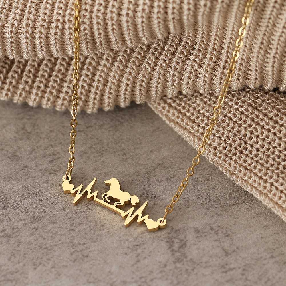 Stainless Steel Necklaces Cute Cardiogram Horse Chain Pendant Collar Fashion Charm Necklace For Women Jewelry Party Best Gifts XJ250524