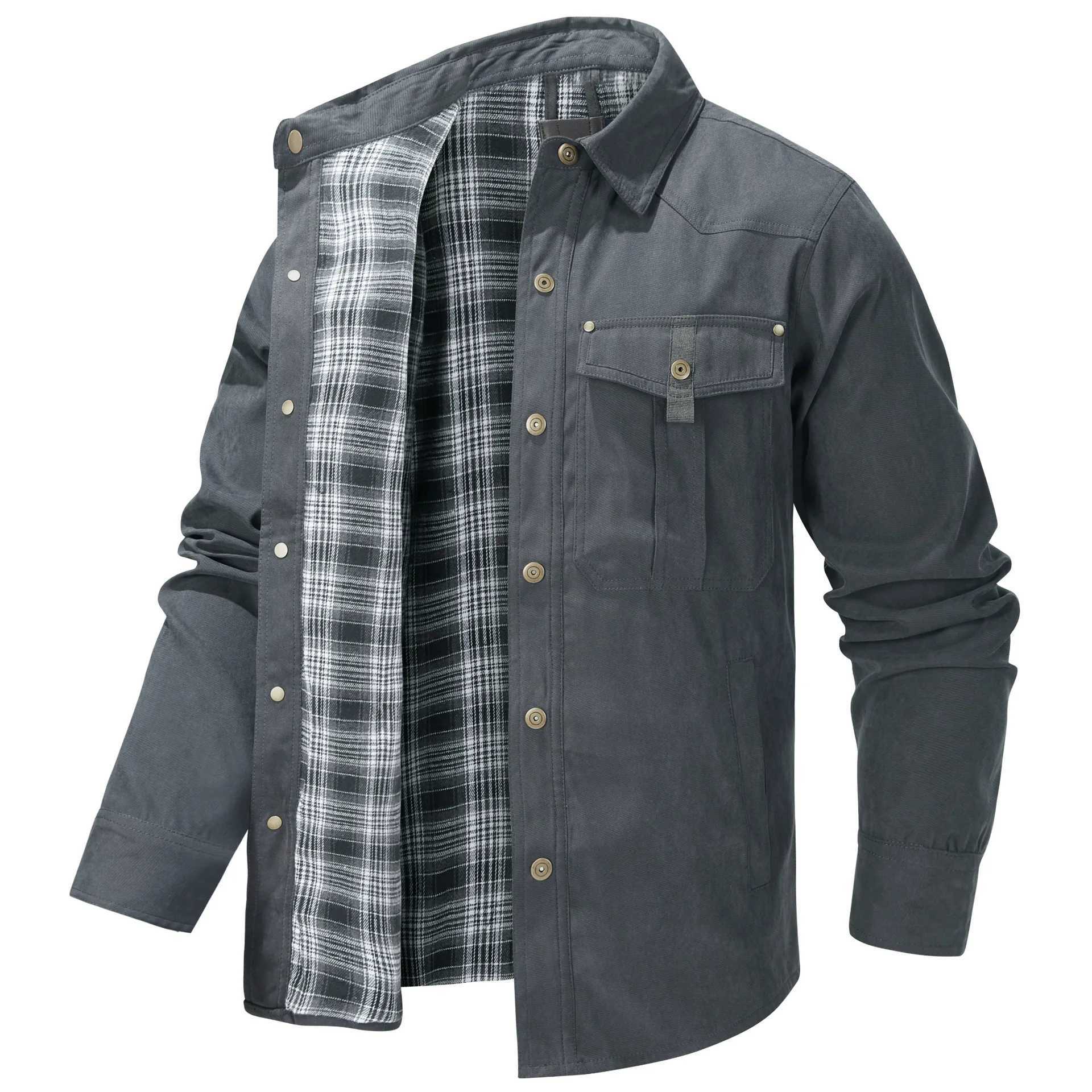 Mens Plus Lapel Plaid Flannel Casual Jacket Vintage Western Jacket for Men W250524