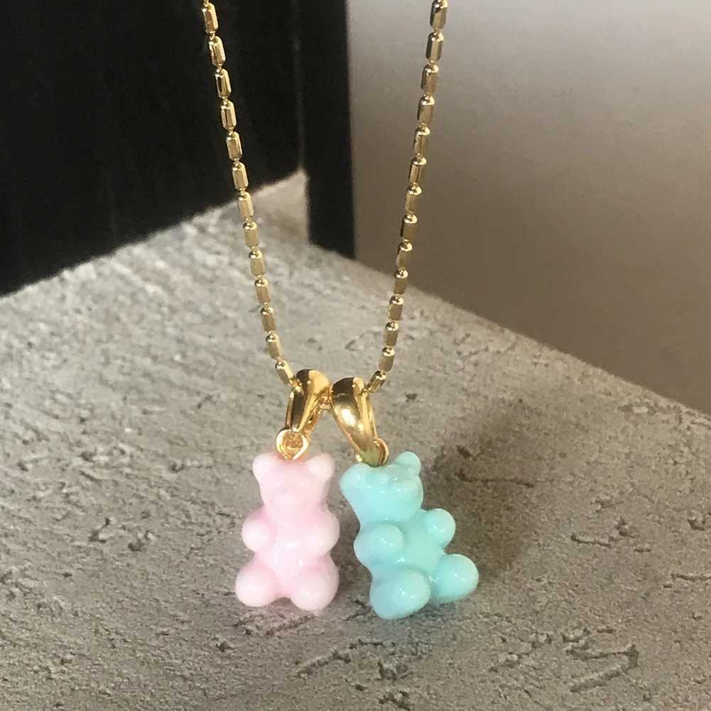 2021 Can Color Gummy Bear Resin Pendant Necklace for Women Simple Golden Metal Chain Necklace Female Fashion Jewelry Gifts XJ250524