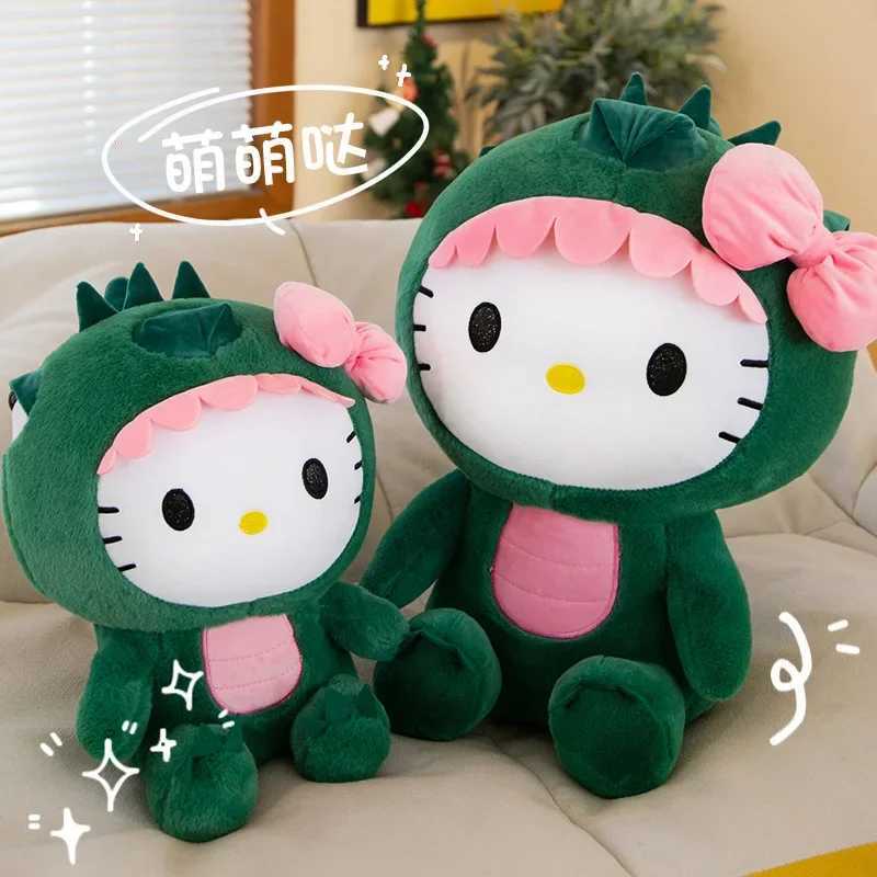 Sanrio 35/50/65cm Sanrio Kawaii Hello Kitty Dinosaur Plush Toy Cartoon Doll Room Decoration Sleeping Throw Pillow Kids Birthday Giftw250524