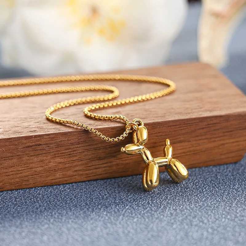 DIEYURO 316L Stainless Steel Cute Style Balloon Dog Golden Pendant Necklace Sweet Funny Clavicle Chain Unique Girl Birtay Gift XJ250524