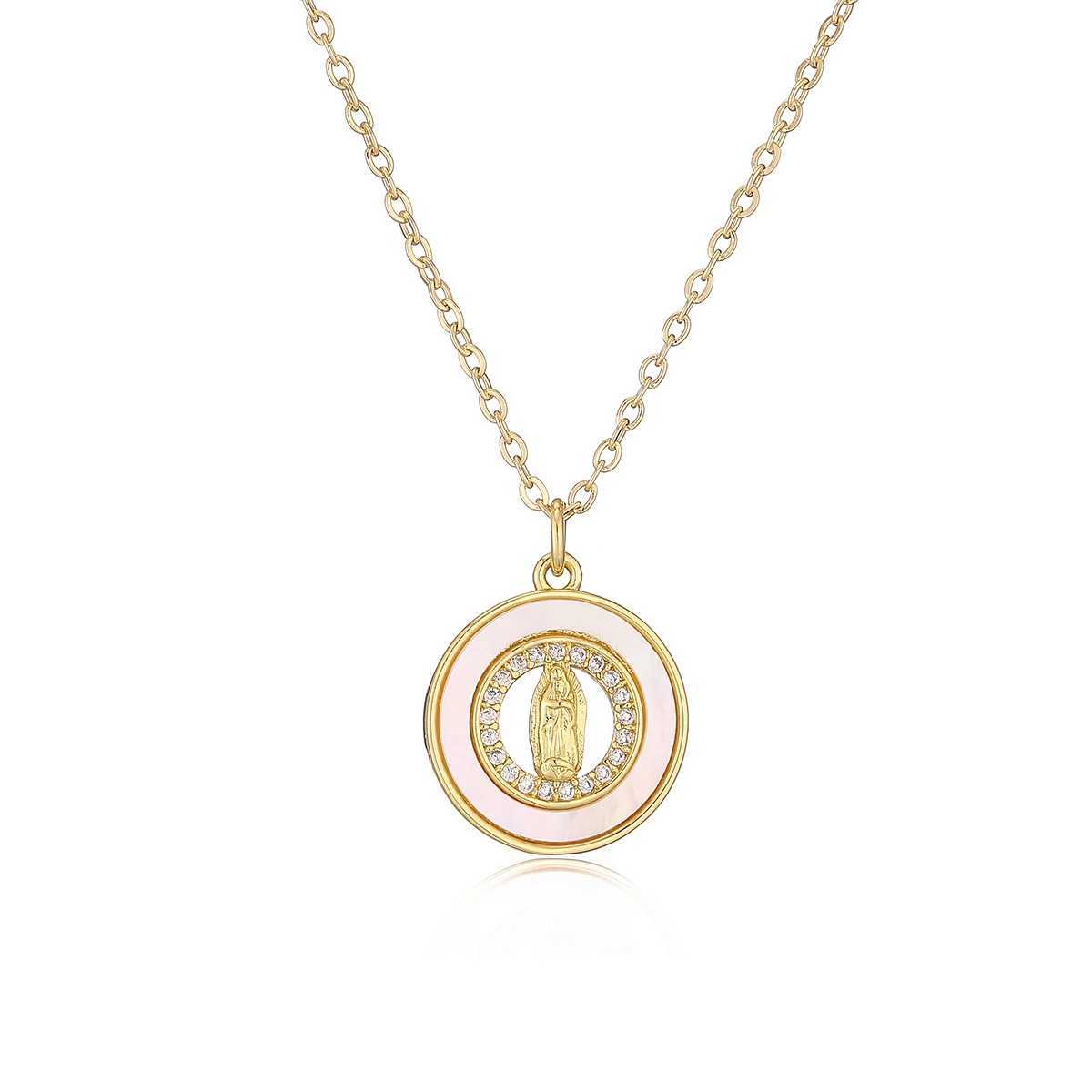 NEWBUY Fashion Gold Color Round Cross Virgin Mary Pendant Necklaces For Women Shiny CZ Zircon Inlay Christian Jewelry XJ250524