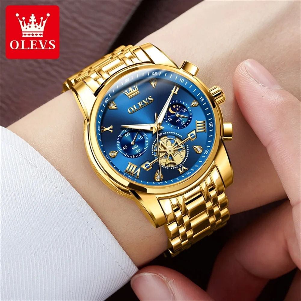 OLEVS 2856 Mens Watches Add Color Moon Phase Waterproof Quartz Watch Luminous Calendar Wristwatch Original 250603
