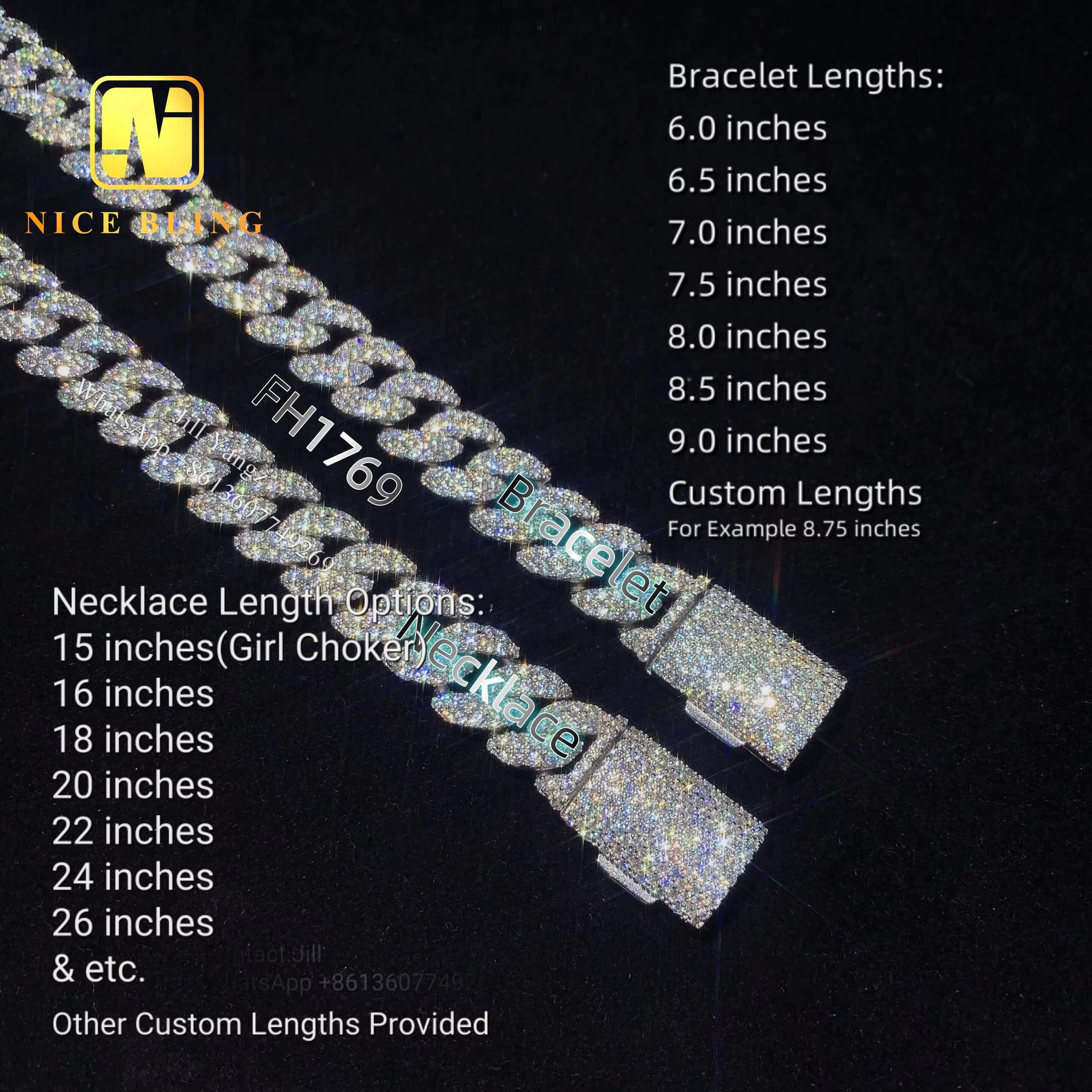 Ready Stocks 12mm Moissanite Cuban Bracelet Soldier Chain 18k Gold Plated Necklace Silver Cuban Link Chain Monaco Chain