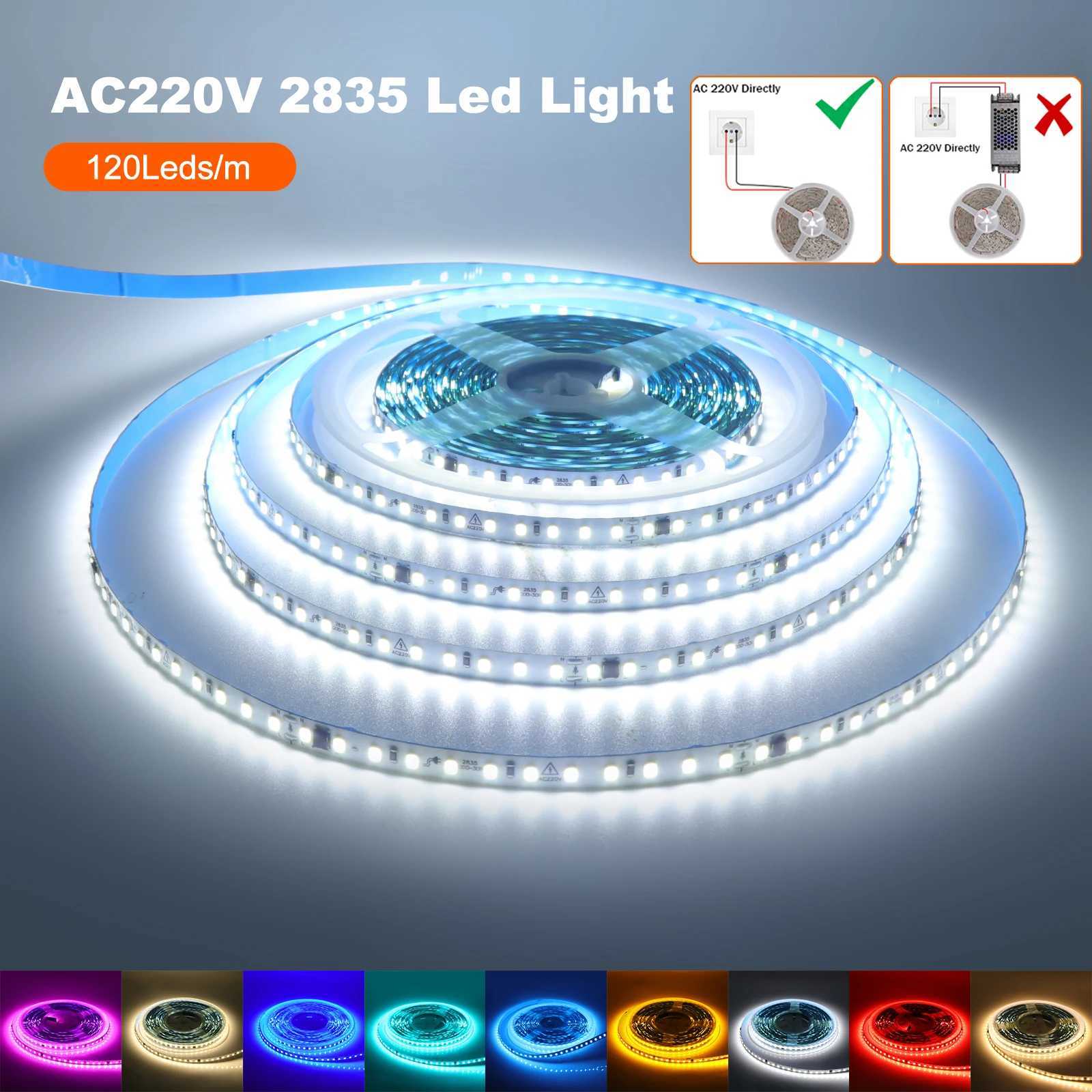 220V 240V LED Strip 5M 10M 20M 50M IP44 2835 120Leds/M Flexible Tape Ribbon 10CM Can Be Cut NO Need Driver Rope Light 9 Colors W250524