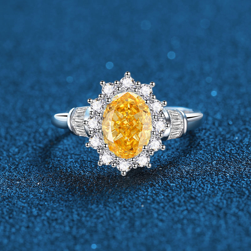 S925 Sterling Silver High Carbon Diamond & Gemstone Ring, Oval Cut Pink & Aquamarine Full Halo Diamond Ice Flower Design, Luxury Wedding Jewelry Ring