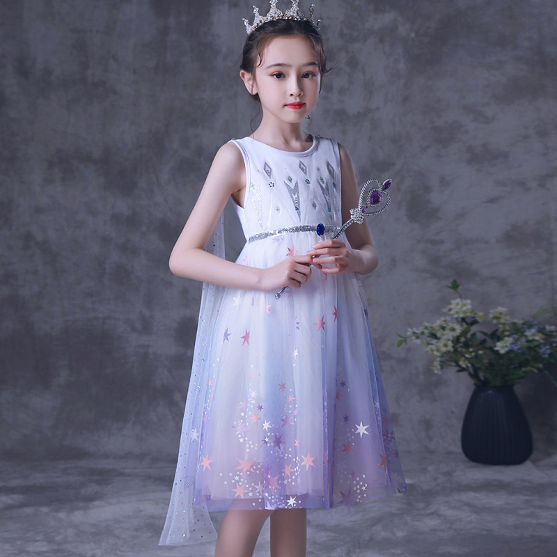 DISNEY Elsa Princess dress Princess dress Children's daily performance skirt White sleeveless dress little girl's skirt performance princess