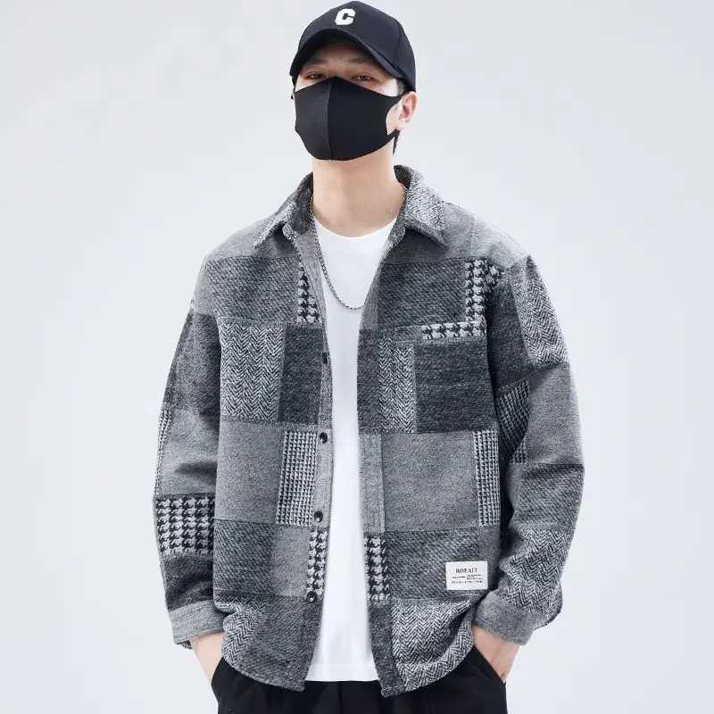 2025 New Shirt Lapel Jacket Men Loose Color Block Jacket Spring Top W250524