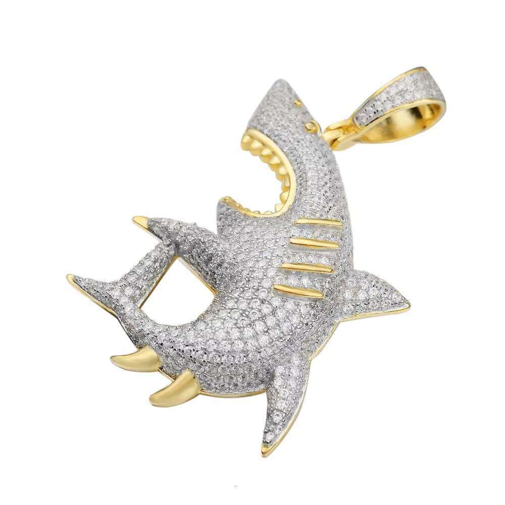 Wholesale Iced Out White Gold Plated Hip Hop Zirconia Setting Shark Fish Pendant