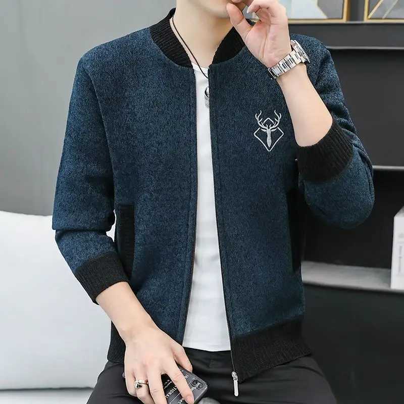 Chic Traveling Autumn Winter Men Cardigans Coats Anti-Pilling Knitted Patchwork Cootrast Color Embroidered Casual Zipper Jackets W250524