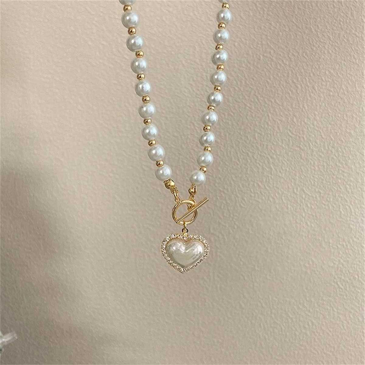 Elegant Pearl Necklace for Princ Girls Heart Pendant Necklaces Luxury Imitation Pearls Chain Necklaces Jewelry Kids Gifts XJ250524