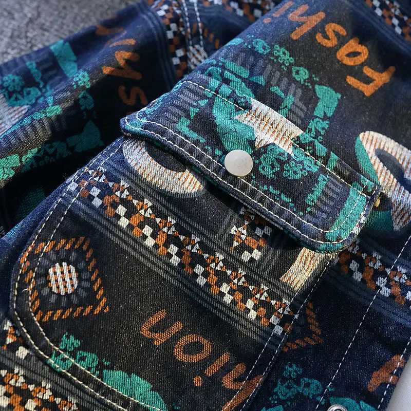 Mens Fashionable Denim Coat High Quality Cross-Border Style Loose Fit Casual Scene Jacquard Lapel Jacket W250524