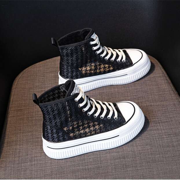 Breathable Mesh Shoes With High Top And Increased Height Inside White Shoes For Women Lightweight Soft Soled Shoes 2025 Summer New Versatile Thick Sol