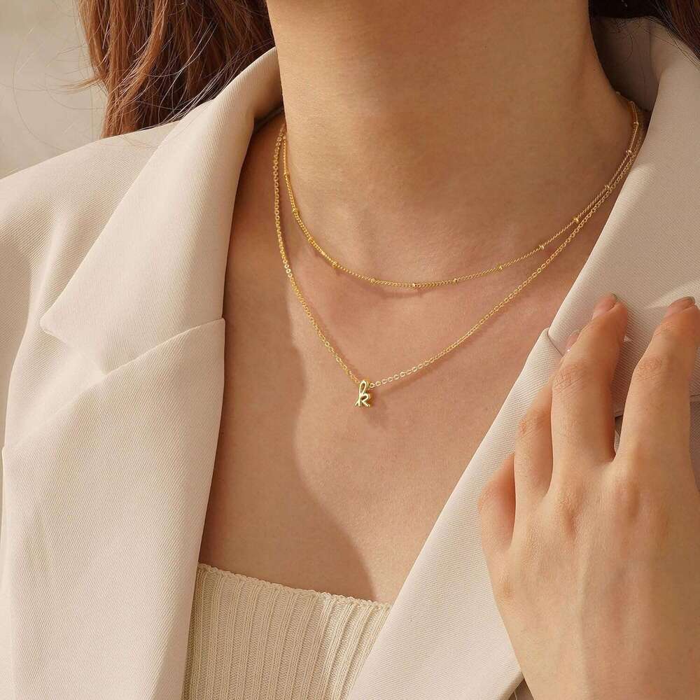 Fashionable, 14K Plated A-Z Pendant Small Personalized Interwoven Layered Gold Initial Letter Necklace Women's Jewelry