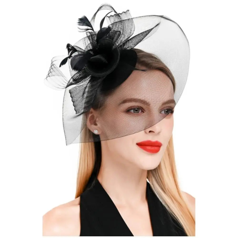 Fashion Handmade Lady Women Fascinator Bow Hair Clip Headwear Lace Feather Mini Hat Wedding Party Accessory 250519