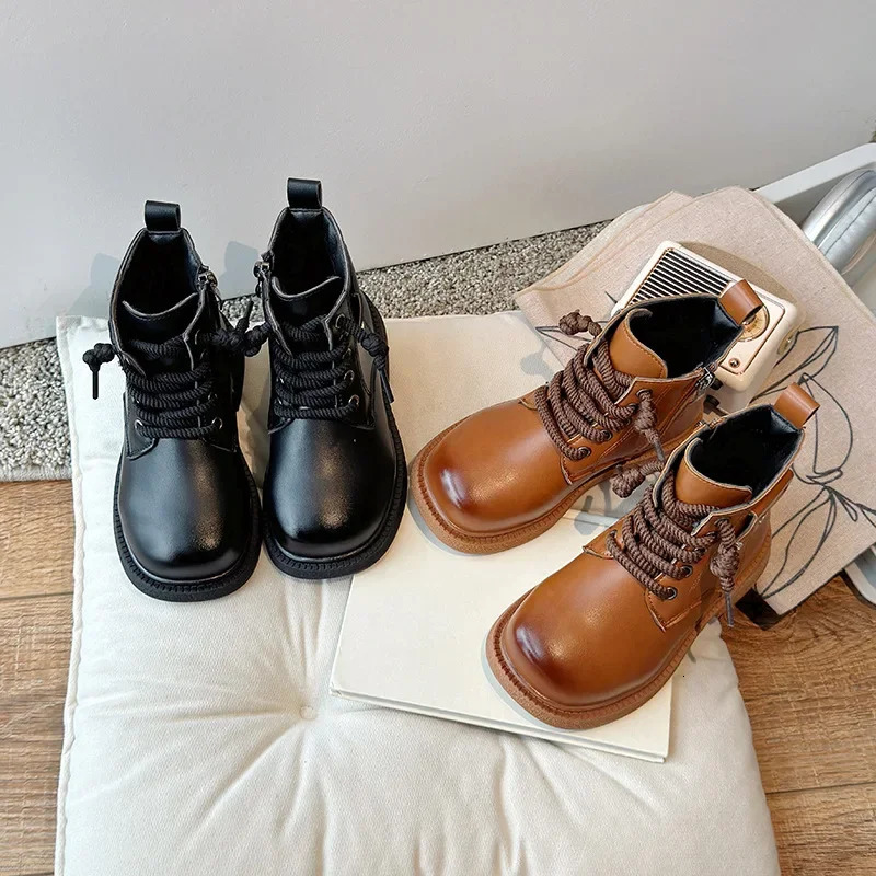 Boys Girls Leather Boots Handsome Fashion Children Motorcycle Boots Non-slip Autumn Winter Kids Short Boots Soft Sole 250522