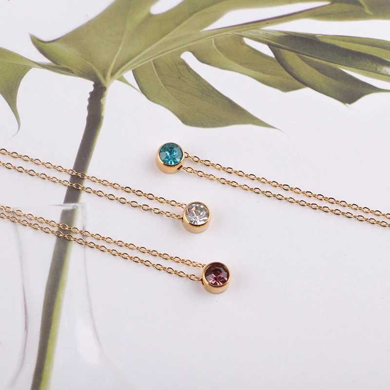 Stainl Steel 12 Birthstones Pendant Necklaces Colorful 12 Month Birthstone Charms for Women Girls Birtay Jewelry Gift XJ250524