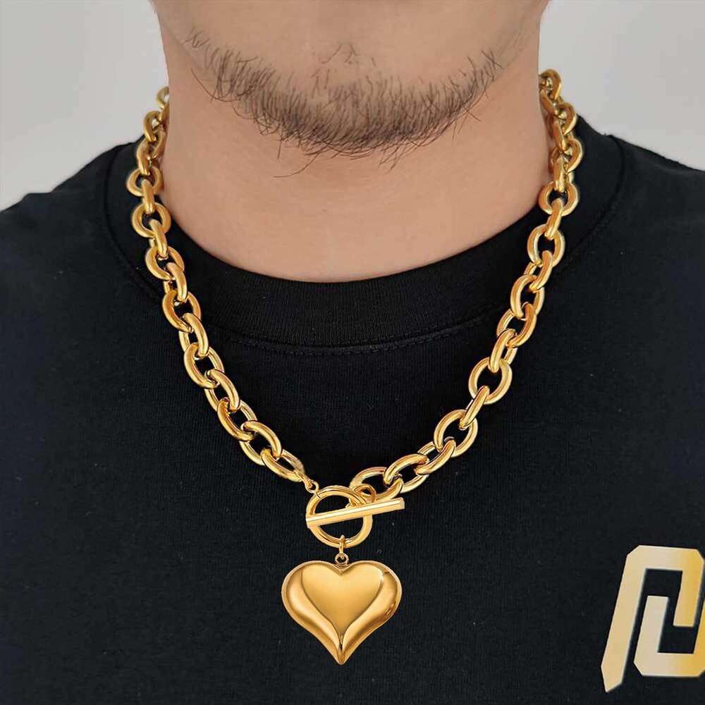 Golden fluffy 40.64cm/45.72cm thick heart-shaped for women's fashion 14K gold toggle necklace