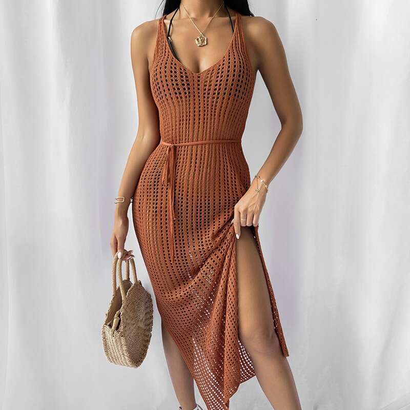 Maxi Dress New Sweater Beach Casual Solid Color Sling Knitted Cover With Dress For Women Long Dress