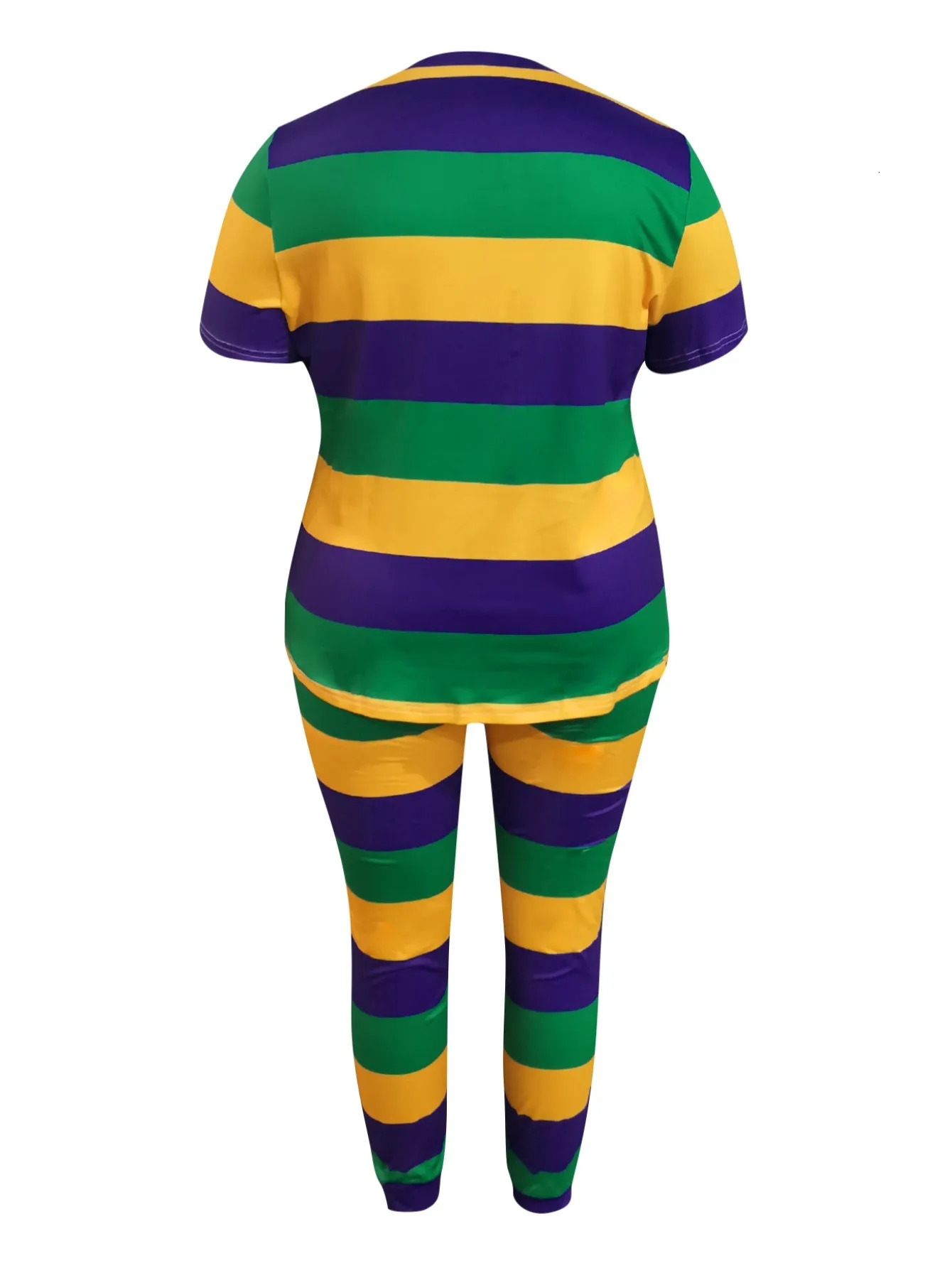 LW Striped plus size Two Piece Pant Set Spring Summer 2pcs Casual Round Neck Short Sleeve tops Skinny Pants Tracksuit for Women 250516Z