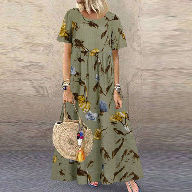 Maxi Dress Summer New Short Sleeved Round Neck Women S Dress Floral Dress