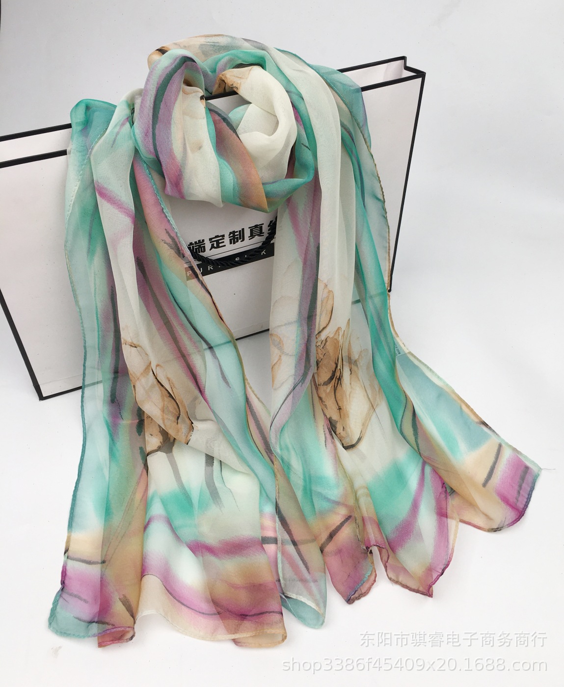 K814 Thin fashion scarf summer sun protection foreign trade wholesale silk scarf georgette colorful lotus square dance