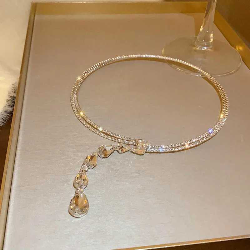 Shiny Rhinestone Collar Choker Necklace For Party Wedding Big Water Drop Crystal Necklace Womens Fashion Neck Jewelry XJ250524