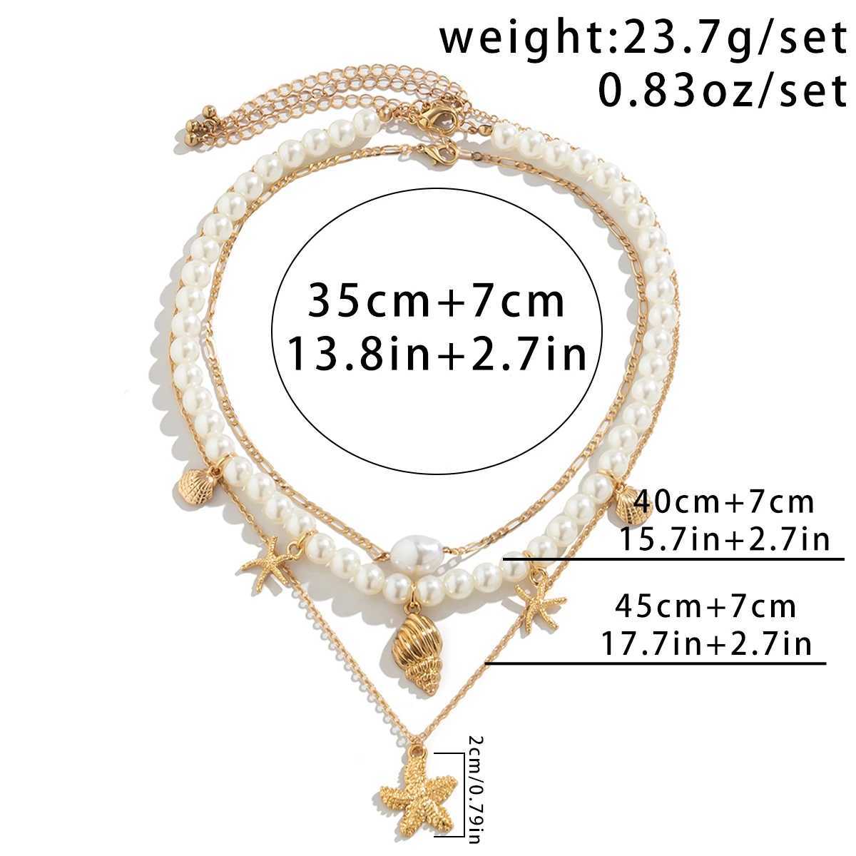 PuRui Gold Color Starfish She Pendant Necklace Imitation Pearl Beads Choker for Women Vintage Jewelry Collar Party Girls XJ250524
