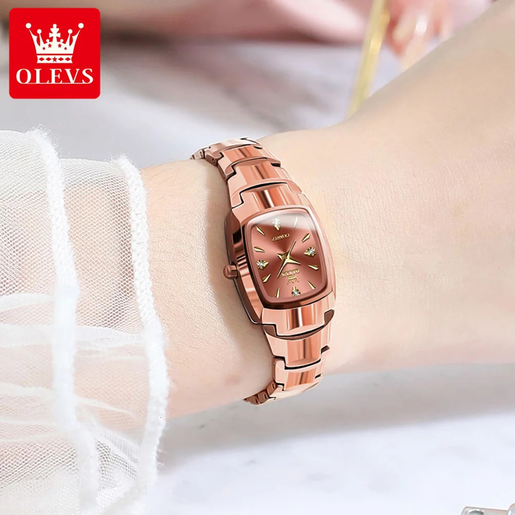 OLEVS Tungsten Steel Strap Womens Watch Elegant Gold Waterproof Wristwatch TOP Womens Watches Relogio Feminino 250603
