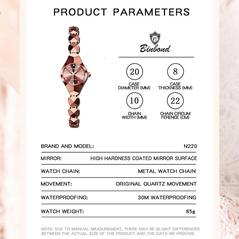 BINBOND Fashion Quartz Womens Watches Stainless Steel Strap Waterproof Elegant Lady Bracelet Watch Relogio Feminino 250603