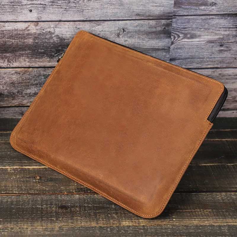 Crazy Horse Leather Laptop Sle Case For Book Pro 14.2Inch Book Pro Book Air Case with Zipper Z250524