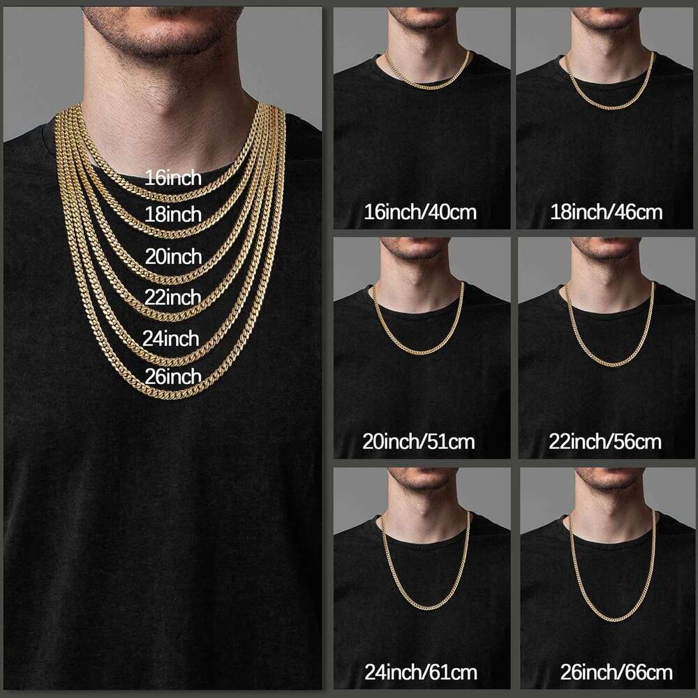 Italian solid 14k gold over sterling sier necklace for men and women, 3.5mm, 4mm, 5mm necklace, world craftsmanship Cuban chain, men's chain 16 1