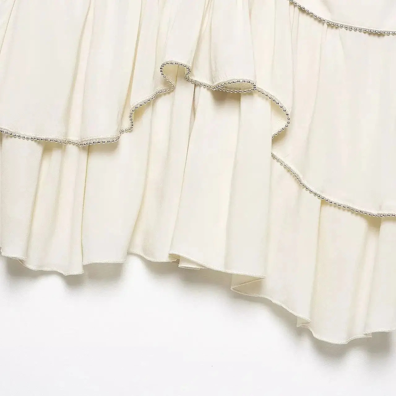 ZBZA Womens Aline Pleated Mini Skirt Layered High Waist Beaded Hidden Zipper Solid Spring Summer Female Chic 250516Z