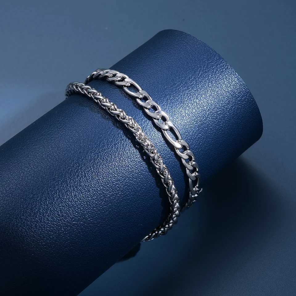 Mens Fashion Hollow Cross Wrist Bracelet Vintage Simple Stainless Steel Double Chain Bracelet Hip Hop Punk Party Jewelry Gifts XJ250524