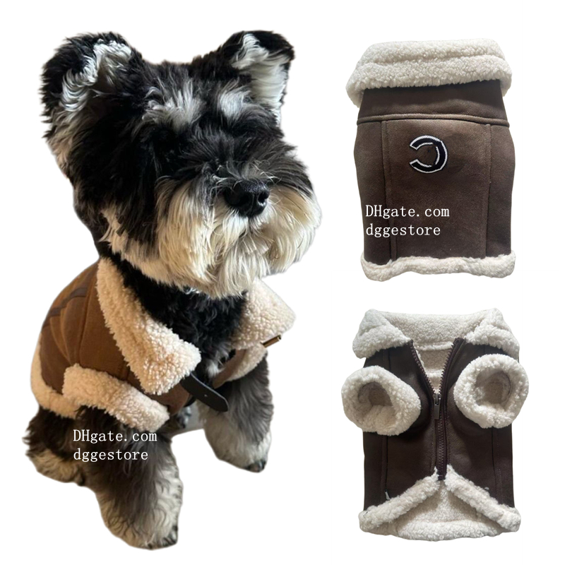 Designer Dog Clothes With Fleece Lining Soft and Warm Dogs Leather Jacket Luxury Pet Winter Coat Classic Letters Cold Weather Apparel for Small Medium Dogs Brown A226