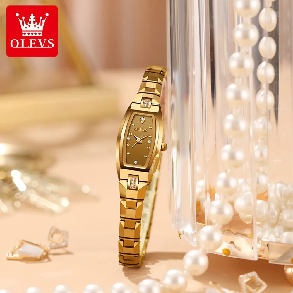 OLEVS Slim Thin Watch for Women Tungsten Steel Band Tonneau Square Shape Elegant Diamond Quartz Ladies Watch 250603