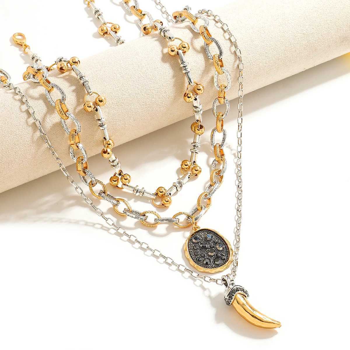 3pcs/Set ZAA Women Jewelry Multilayer Link Chains Statement Horn Pendant Necklaces Luxury Prom Party Accories Charm Girl Gif XJ250524