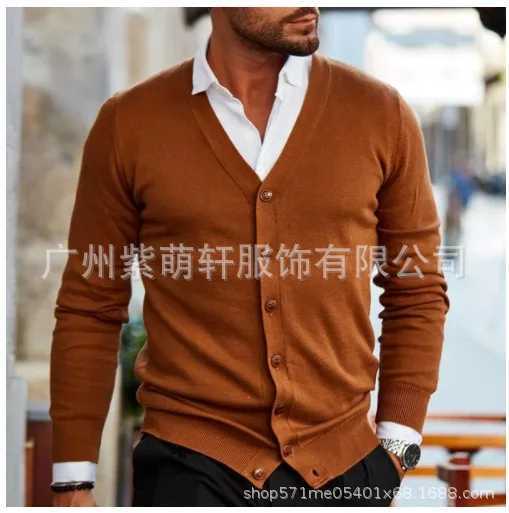 Autumn and Winter New Mens Coat Fashion Solid V-Neck Cardigan Knit Mens Sweater W250524